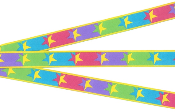 GEOMETRIC D-01-A Jacquard Ribbon Poly Trim 3/4" wide (20mm) Rainbow Multi-Colored Stars