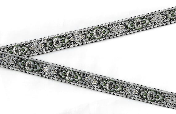 GEOMETRIC C-06-U Jacquard Ribbon Poly Trim 5/8" wide (16mm) Grey, Brown & Olive Renaissance