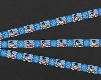 SNOWMAN B-01-A Jacquard Ribbon Poly Trim 1/2" wide (13mm) Douglas Paquette, Block Design in "Snowmen" Black Top Hats & Snowflakes