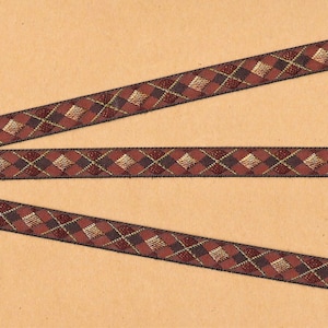 Cinta de poliéster con diseño de rombos GEOMÉTRICO B-25-C, de 1/2" de ancho (13 mm), poco común, fabricada en Francia, en color beige cálido, cobre, óxido y marrón