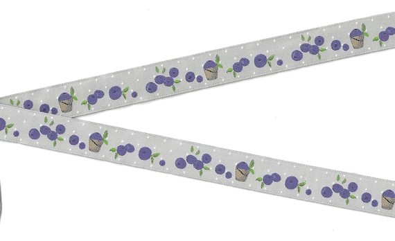 SILKE LEFFLER Jacquard Ribbon Poly Trim 1-5/16" wide (30mm) Germany "Blueberries" Ribbon or Fabric