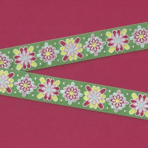 HOLIDAY E-29-B Jacquard Borte Poly Zierband 22 mm breit Dena Designs, Urlaubs Motiv Grün w/Rosa Blau Rot & Lime Akzente