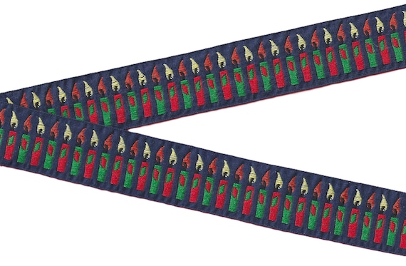 NOVELTY/Birthday G-50-A Jacquard Ribbon Cotton Trim 1-1/4" wide (32mm) VINTAGE Navy w/Birthday Candles