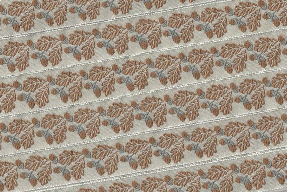 KAFKA C-04/06 Jacquard Ribbon Organic Cotton Trim 5/8" wide (16mm) Beige w/Mustard Oak Leaves & Acorns