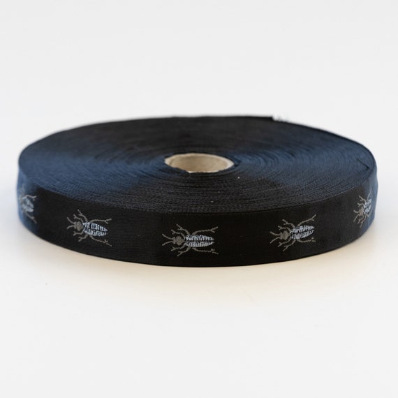 KAFKA D-01/06 Jacquard Ribbon Satin/Lurex Trim 3/4" wide (20mm) Black w/Gray & Metallic Iridescent Beetles, Per Yard