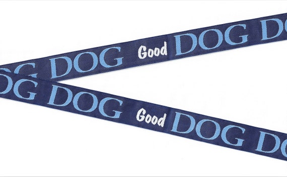 ANIMALS/Dogs D-DP-01i Jacquard Ribbon Poly Trim, 3/4" Wide (20mm) Douglas Paquette, Navy Background with "Good Dog" Motif, Per Yard