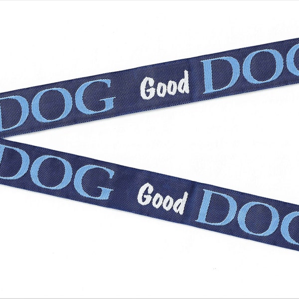 ANIMALS/Dogs D-04-A Jacquard Ribbon Poly Trim 3/4" wide (20mm) D. Paquette Design, Navy Background with "Good Dog" Motif