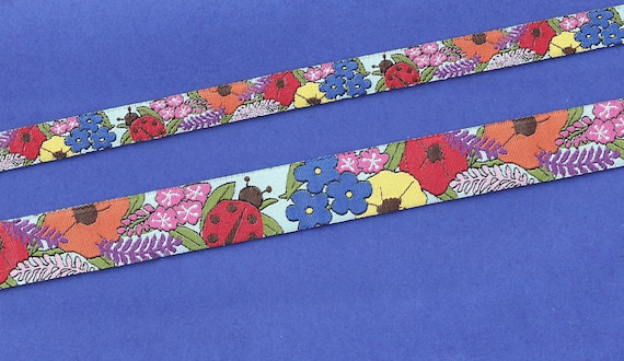 RDS 13-B Jacquard Ribbon Poly Trim (no Border) Poppies Lupine Fireweed Forget-me-Nots & Ladybug 1/2" (13mm) 7/8" (22mm) Width/Length Options