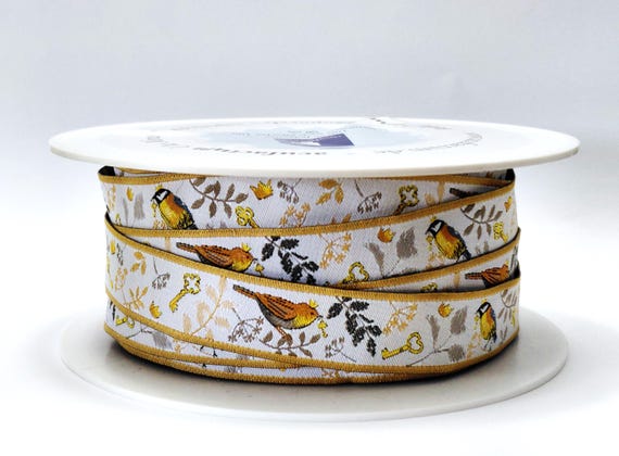 DANIELA DRESCHER Birds Jacquard Ribbon Trim 5/8" wide (16mm) From Germany "Royal Birds"