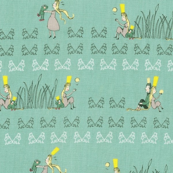 Fairy Tale Fabric THE FROG PRINCE by Sybille Hein for C. Pauli, 58" Wide, 100% Organic Cotton Fine Poplin Fabric, Choose Size