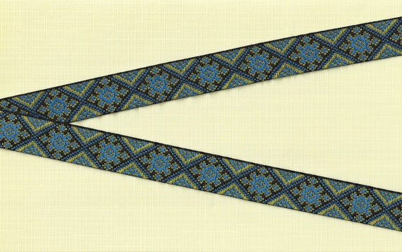 NATIVE AMERICAN D-03-A Jacquard Ribbon Poly Trim 3/4" wide (20mm) Shades of Blue & Pale Yellow Aztec Southwest Design, Per Yard