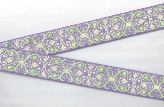 GEOMETRIC H-09-R Jacquard Ribbon Poly Trim 1-1/2" wide (38mm) Lilac w/Mint & Ivory