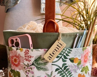 ATENTI "FLORENCE" Floral, 8-Pocket Small Bucket Needle Arts/Knitting Project Bag, Handmade USA