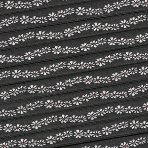 BLOEMEN A-10-B jacquardlint Polyversiering 9 mm (9 mm) VINTAGE Made in France, zwart met kleine margrieten, rode accenten