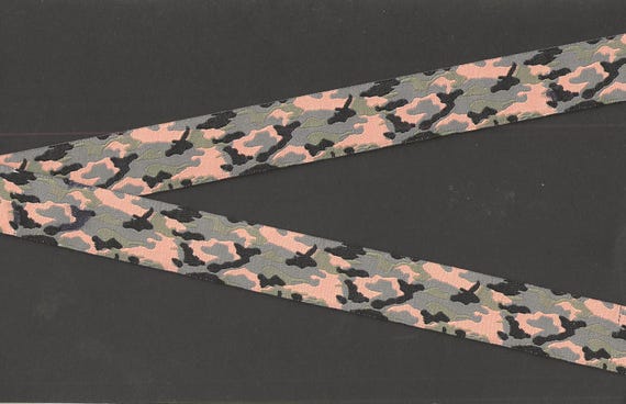 GEOMETRIC E-20-B Jacquard Ribbon Polyester Trim 7/8" wide (22mm) Camouflage Pattern in Shades of Black, Gray, Olive & Peach