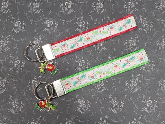 Jacquard Ribbon/Nylon Web 3/4" wide (20mm) Key Fobs, Dragonflies w/Charms, Keychain, Wristlet, Zipper Pulls, Luggage Tags 5.5" long