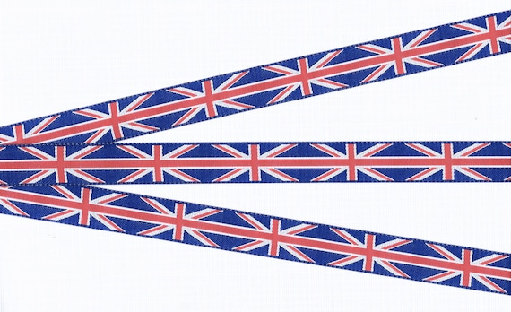 NOVELTY/Flags C-02-B Jacquard Ribbon Poly Trim 5/8" Wide (16mm) UK National Flag, Union Jack Blue w/Red Cross on White