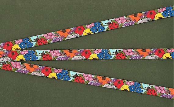 FLORAL B-13-B RDS Jacquard Ribbon Poly Trim 1/2" wide (13mm) Poppies, Lupine, Fireweed, Forget-me-Nots & Ladybug