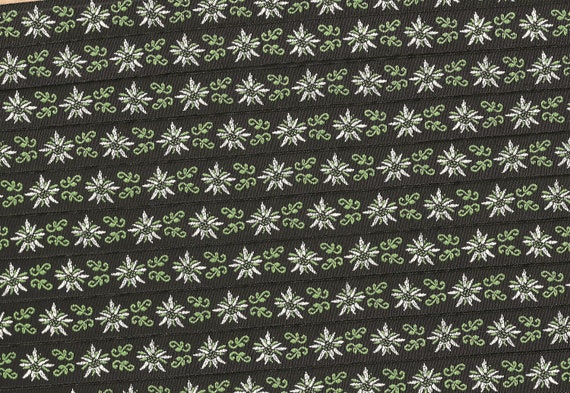 KAFKA C-03/04 Jacquard Ribbon Organic Cotton Trim 5/8" wide (16mm) Black w/White Edelweiss Flowers