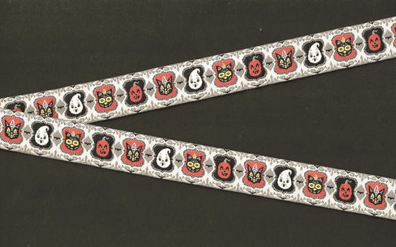 HALLOWEEN E-04-A Jacquard Ribbon Poly Trim 7/8" wide (22mm) Ghosts, Cats & Pumpkins