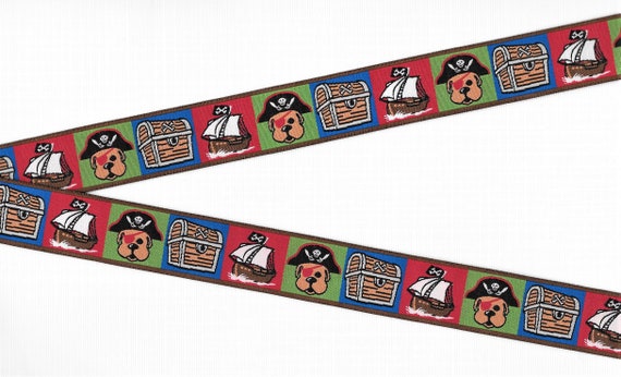 ANIMALS/Dogs E-05-A Jacquard Ribbon Poly Trim 7/8" wide (22mm) Douglas Paquette, "Pirate Dogs"