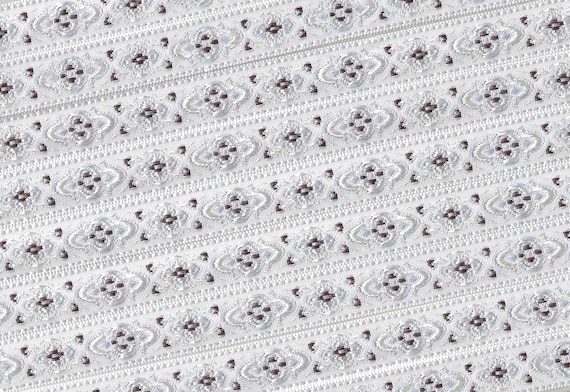 GEOMETRIC C-06-E Jacquard Ribbon Poly Trim 5/8" wide (16mm) White, Grey & Brown Renaissance