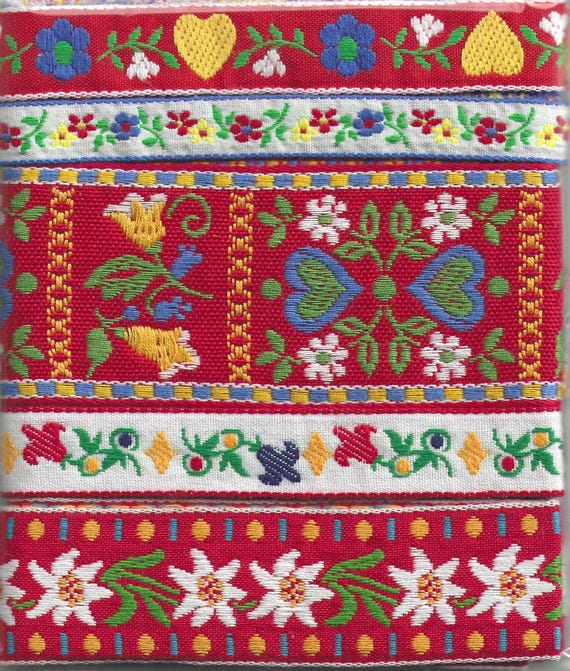RIBBON PAK-128 Jacquard Ribbon Cotton Trim (5yds) 1yd ea of 5 Floral/Heart Designs