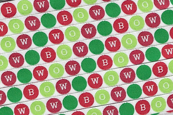 HOLIDAY B-02-A Jacquard Ribbon Poly Trim 1/2" wide (13mm) Red & Green Polka Dots "Bow Wow"