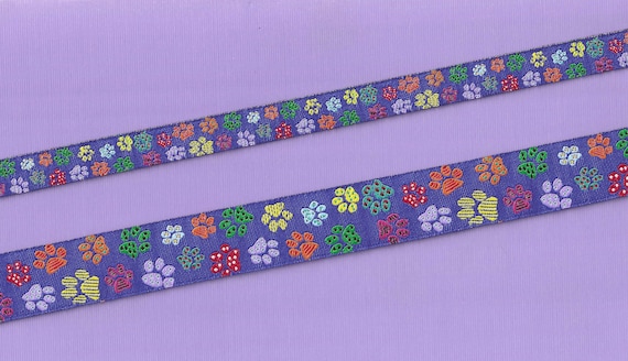 ANIMALS/Paw Prints RDS 23-A Jacquard Ribbon Polyester Trim, Blue w/Multi-Colored, Multi-Patterned Prints, Choose Width/Length