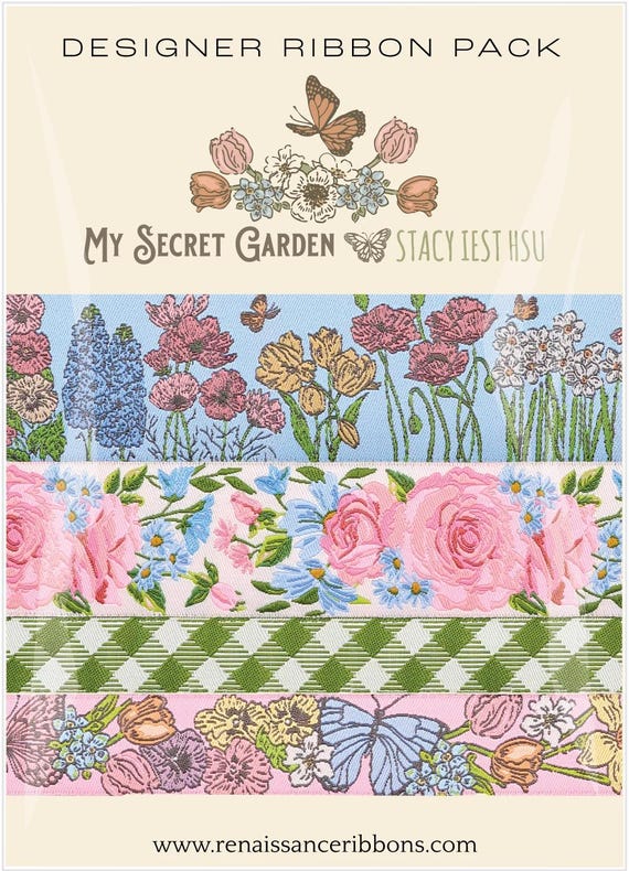 MY SECRET GARDEN Ribbon Pak (4yds) 1yd ea of 4 Different Floral Ribbons by Stacy Iest Hsu