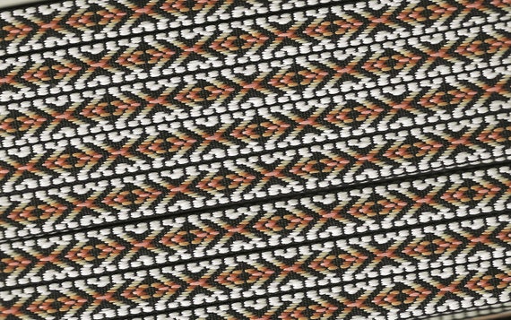 NATIVE AMERICAN A-12-A Jacquard Ribbon Polyester Trim 7/16" wide (12mm) Black Background w/White, Brown & Beige Diamond Design