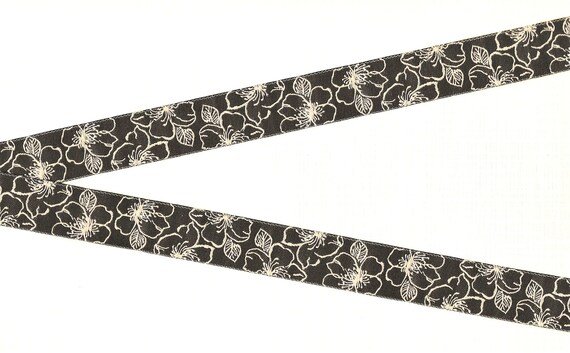 FLORAL D-61-B Jacquard Ribbon Poly Trim 3/4" wide (20mm) REVERSIBLE "Brown Flora" Brown & Tan