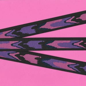 May include: Three black ribbon trims with a pink and purple camouflage pattern.