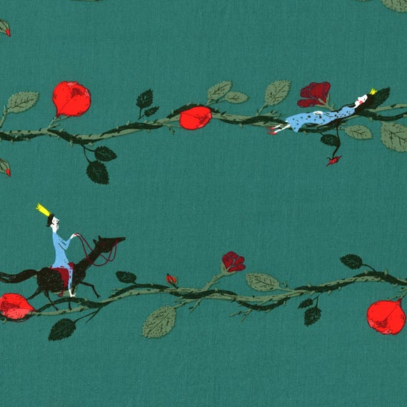 Fairy Tale Fabric SLEEPING BEAUTY (Briar Rose) by Sybille Hein for C. Pauli, 58" Wide, 100% Organic Cotton Fine Poplin Fabric, Choose Size
