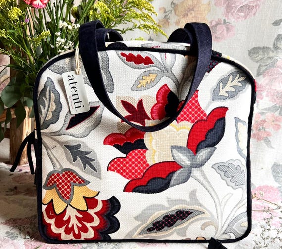ATENTI Handmade Bags "CARMINE" Large Bold Floral in a Knitting Bag, Carry-On Bag, Luggage, Purse, Project Bag, USA Made