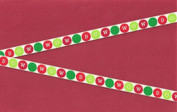 HOLIDAY B-02-A Jacquard Ribbon Polyester Trim 1/2" wide (13mm) Red & Green Polka Dots "Bow Wow" Theme on White Background