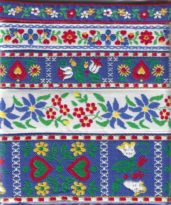 RIBBON PAK-127 Jacquard Ribbon Cotton Trim (5yds) 1yd ea of 5 Floral/Heart Designs