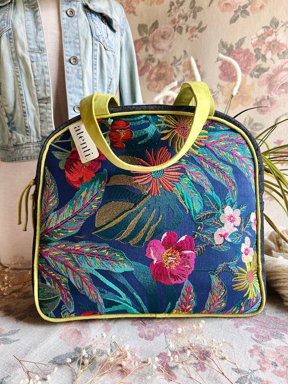 ATENTI "FLORA" Embroidered Tapestry Floral Pattern in a Knitting Bag Project Bag, USA Made