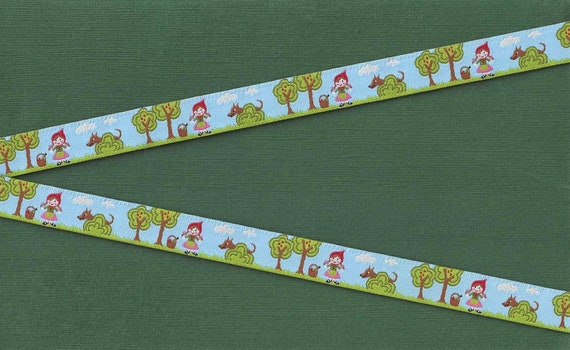 CHILDREN's Fairy Tales C-16-C Jacquard Ribbon Poly Trim, 5/8" Wide (16mm) Farbenmix Design, Little Red Riding Hood & The Wolf