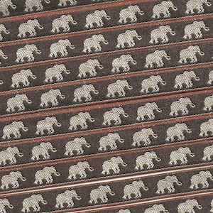 ANIMALES/Vida salvaje A-01-D Cinta de jacquard con ribete de poliéster de 3/8" de ancho (9 mm) VINTAGE Fabricada en Francia Elefantes tostados sobre marrón