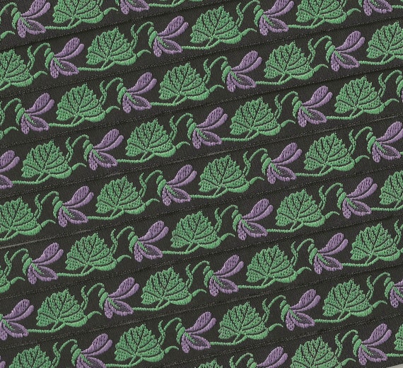 KAFKA C-01/07 Jacquard Ribbon Organic Cotton Trim 5/8" wide (16mm) Black w/Purple "Violets"