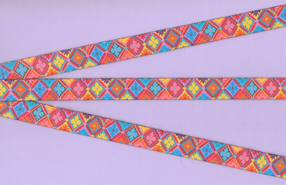 FLORAL C-33-A Jacquard Ribbon Poly Trim 5/8" wide (16mm) Multi-Colored Floral