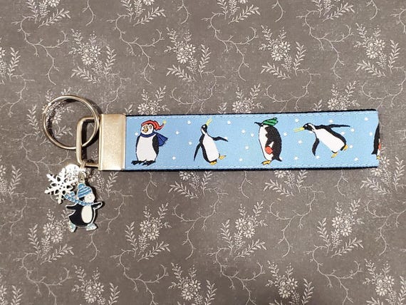 Jacquard Ribbon/Nylon Web 1" wide (25mm) Key Fobs, Penguin Wonderland! Charms, Keychain, Wristlet, Luggage Tags 5.5" long, Zipper Pulls