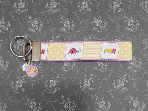 Jacquard Ribbon/Nylon Web 1" wide (25mm) Key Fobs, Caterpillar & Ladybugs w/Charms, Keychain, Key Wristlet, Luggage Tags, 5.5" long