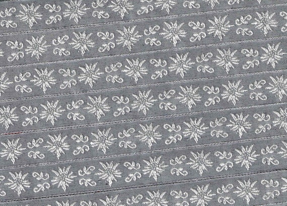 KAFKA C-03/08 Jacquard Ribbon Organic Cotton Trim 5/8" wide (16mm) Lt. Gray w/White Edelweiss Flowers