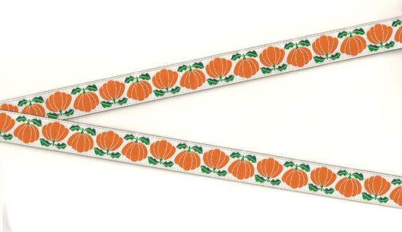 HALLOWEEN C-06-A Jacquard Ribbon Poly Trim 5/8" wide (16mm) Pumpkins by Loes Van Oosten