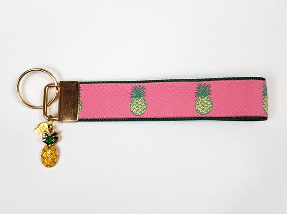 NOVELTY PINEAPPLES (Hospitality) Jacquard Ribbon/Nylon Web 1" wide (25mm) Key Fobs, Keychain, Key Wristlet, Luggage Tags, 5.5" long