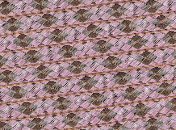 GEOMETRIC B-25-D Jacquard Ribbon Polyester Trim 1/2" wide (13mm) RARE Made in France, Argyle Pattern in Warm Rose, Taupe & Brown Tones