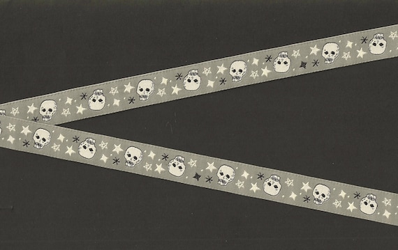 HALLOWEEN C-07-A Jacquard Ribbon Poly Trim 5/8" wide (16mm) Spooky Skulls by Stacy lest Hsu