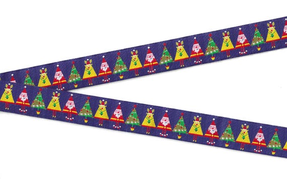 HOLIDAY E-44-A Jacquard Ribbon Poly Trim 7/8" wide (22mm) Christmas "Trees" of Santa & Reindeer